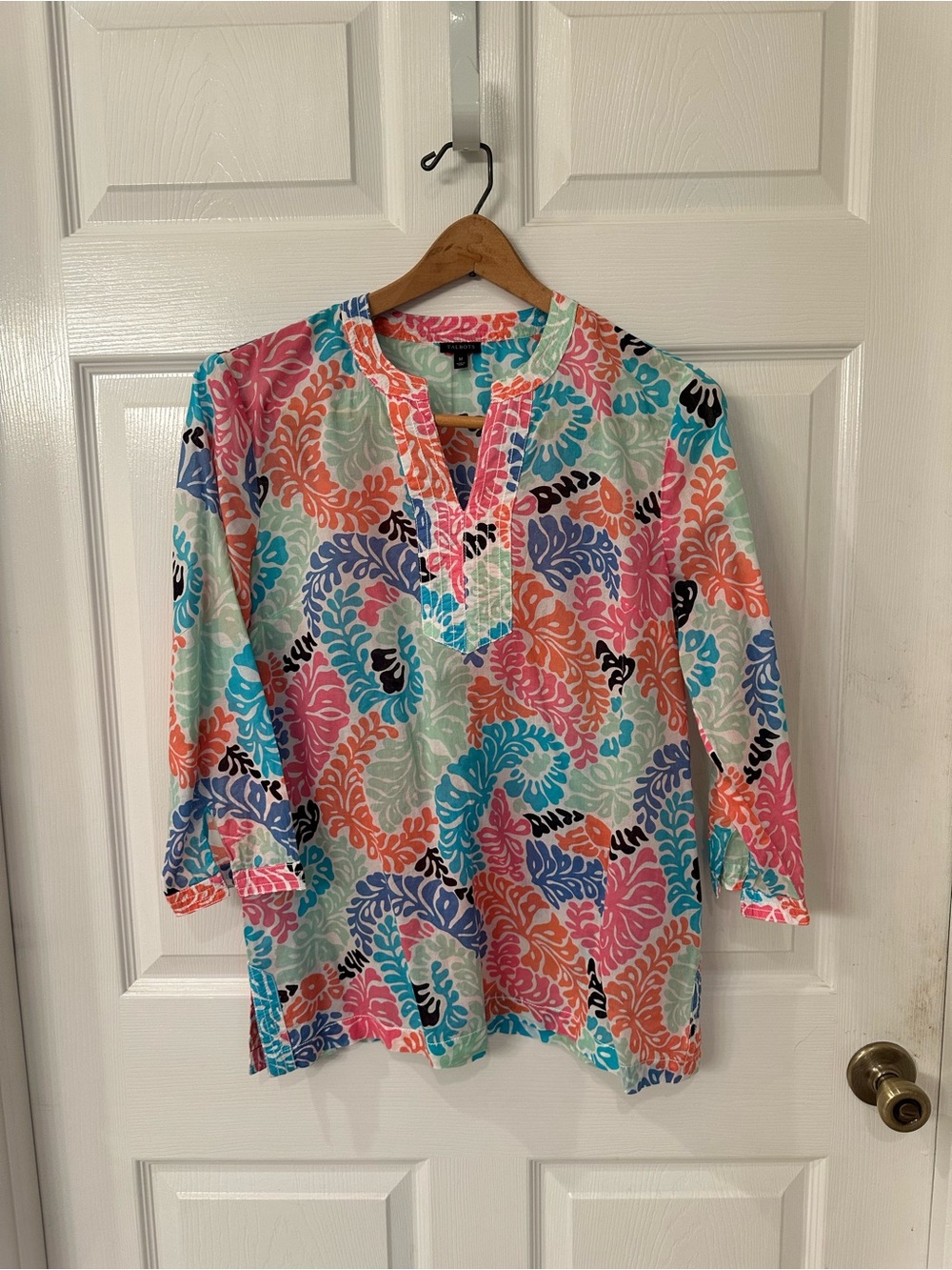 Talbots Multicolor Floral Scroll Tunic - Pink, Blue, Coral, Mint, Black